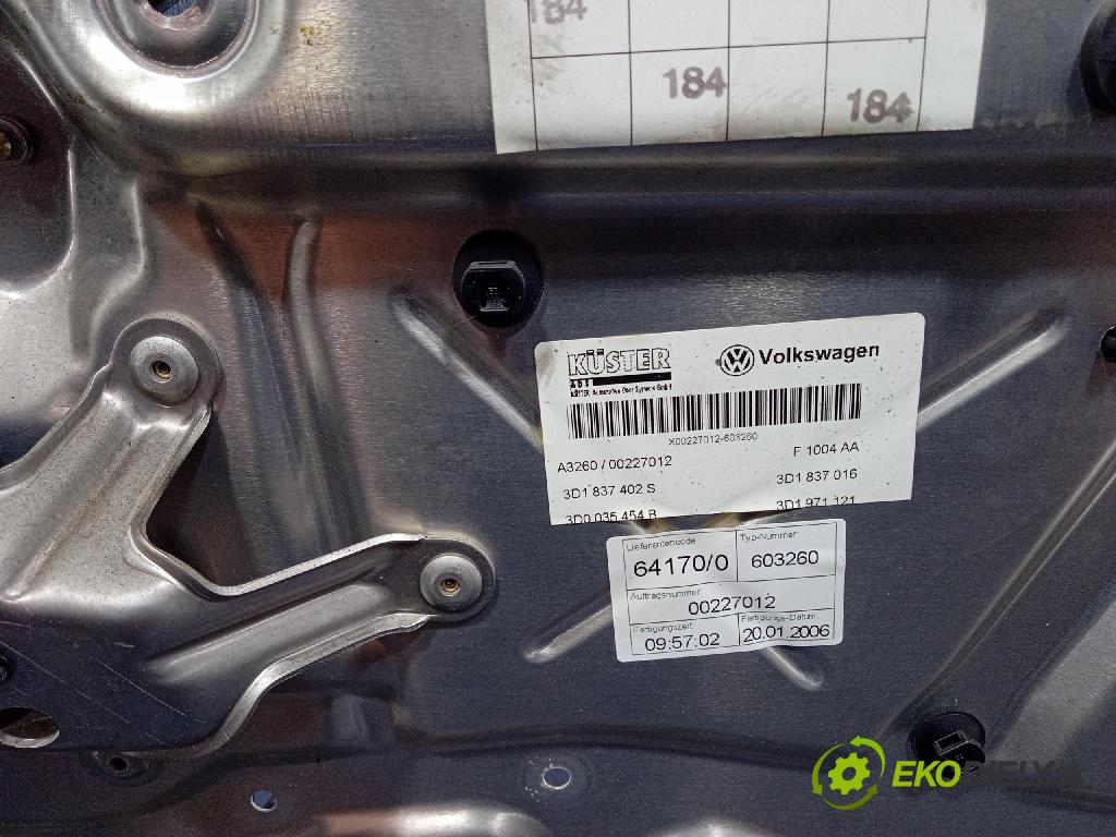 Vw Phaeton 2006 mechanismus stahování Sklenka: před v pravo: 3D4837756