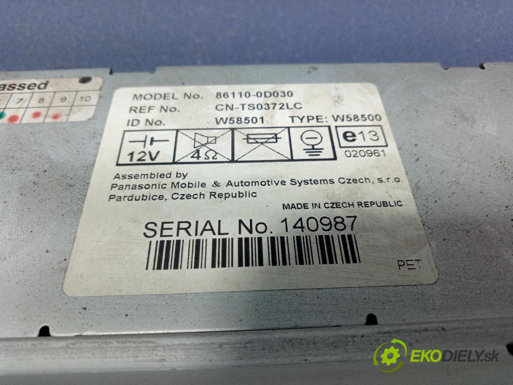 Toyota Yaris 2005 Zobrazit: Rádio: / GPS 86110-0D030