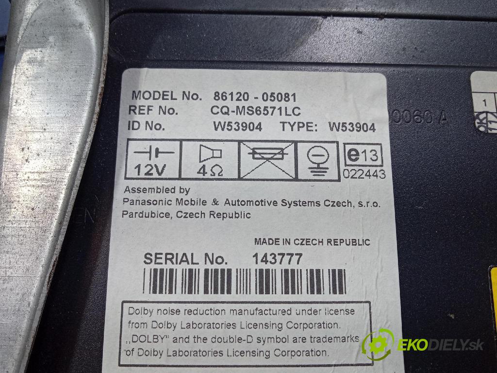 Toyota Avensis 2005 Radio I Navigácia: 86120-05081