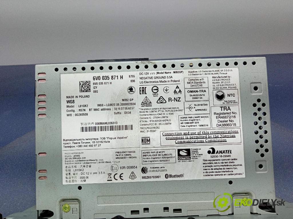 Skoda Fabia 2020 Radio I Navigácia: 6V0035871H