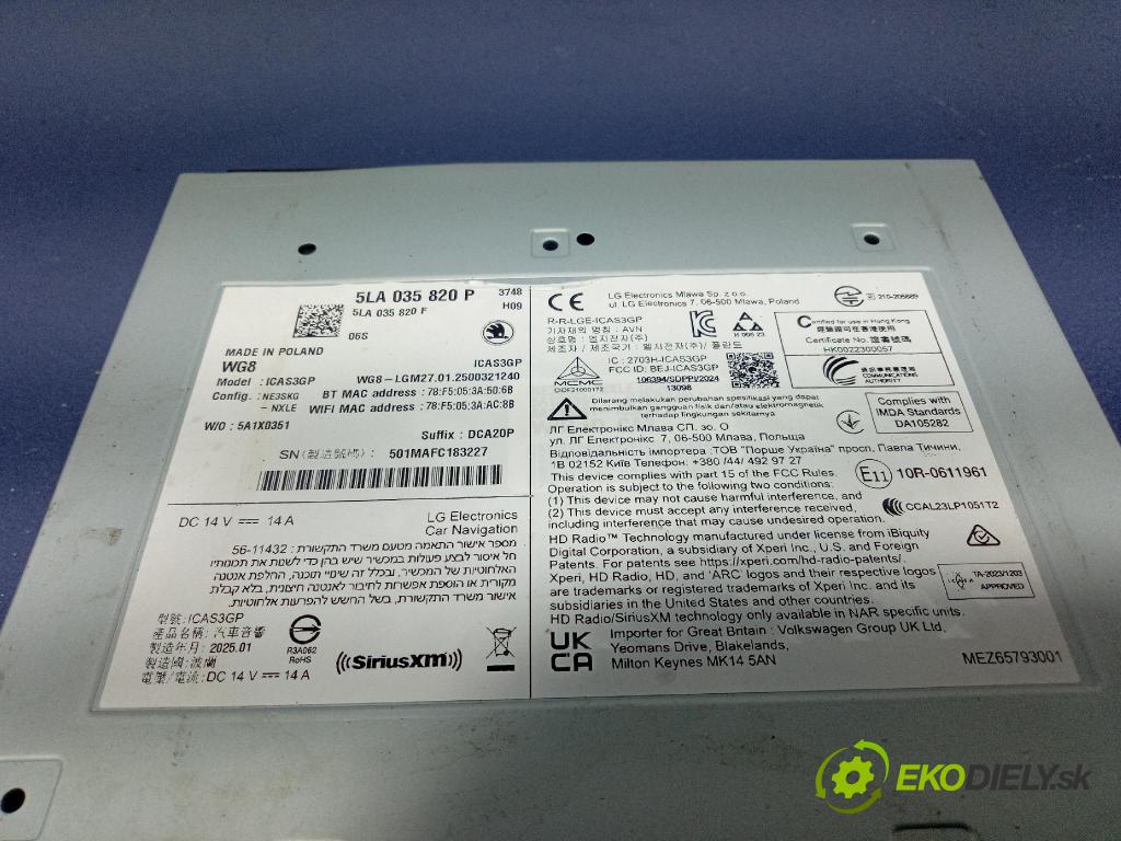 Skoda Elroq 50 2025 Radio I Navigace: 5LA035820P