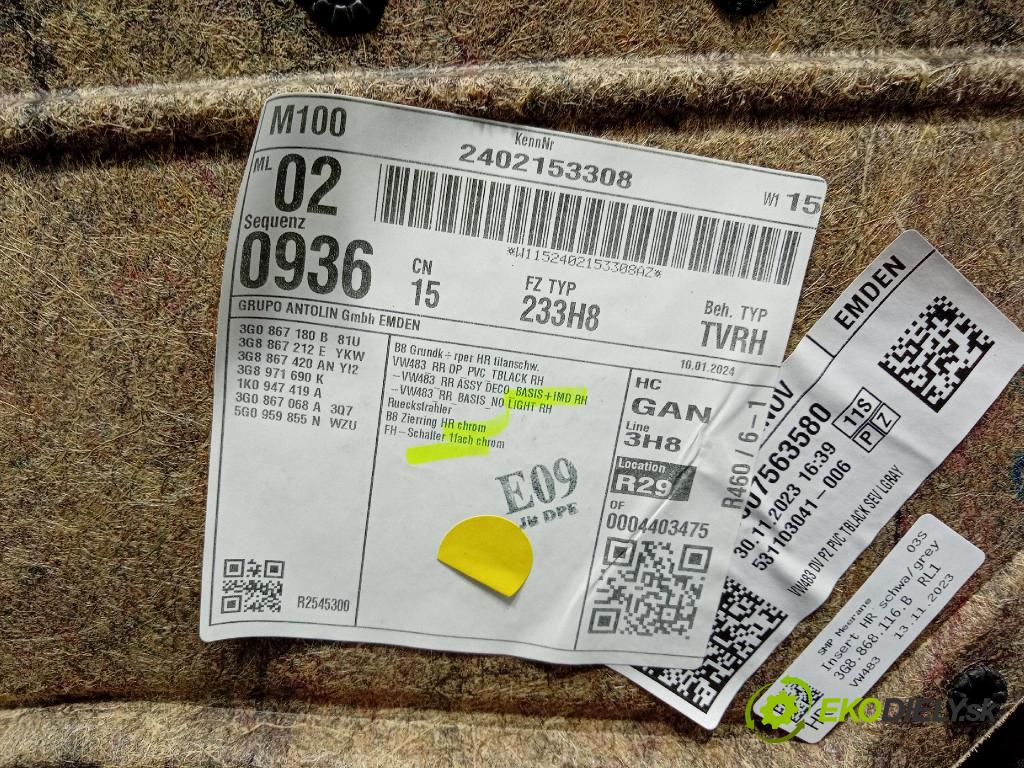 Vw Arteon 2024 Tapacír: dveře Zad: Práva: 3G8868116B