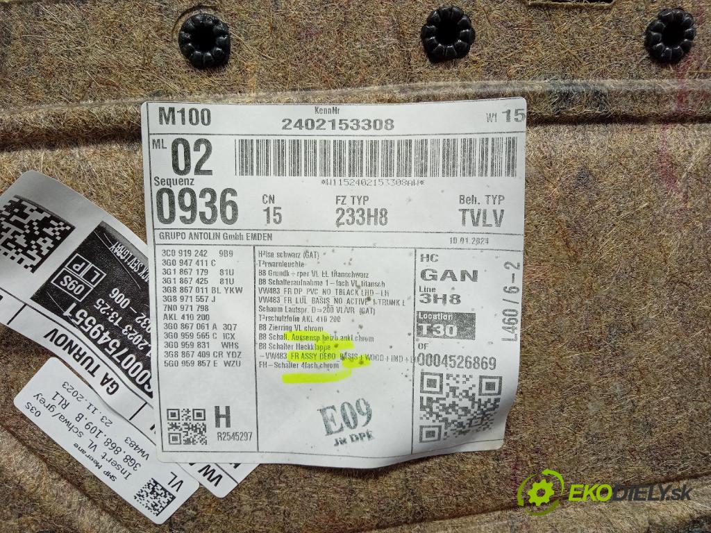 Vw Arteon 2024 Tapacír: dveře před levá 3G8868109B