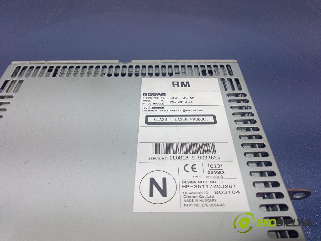 Nissan Qashqai 2009 Radio I Navigácia: 28184JD45A