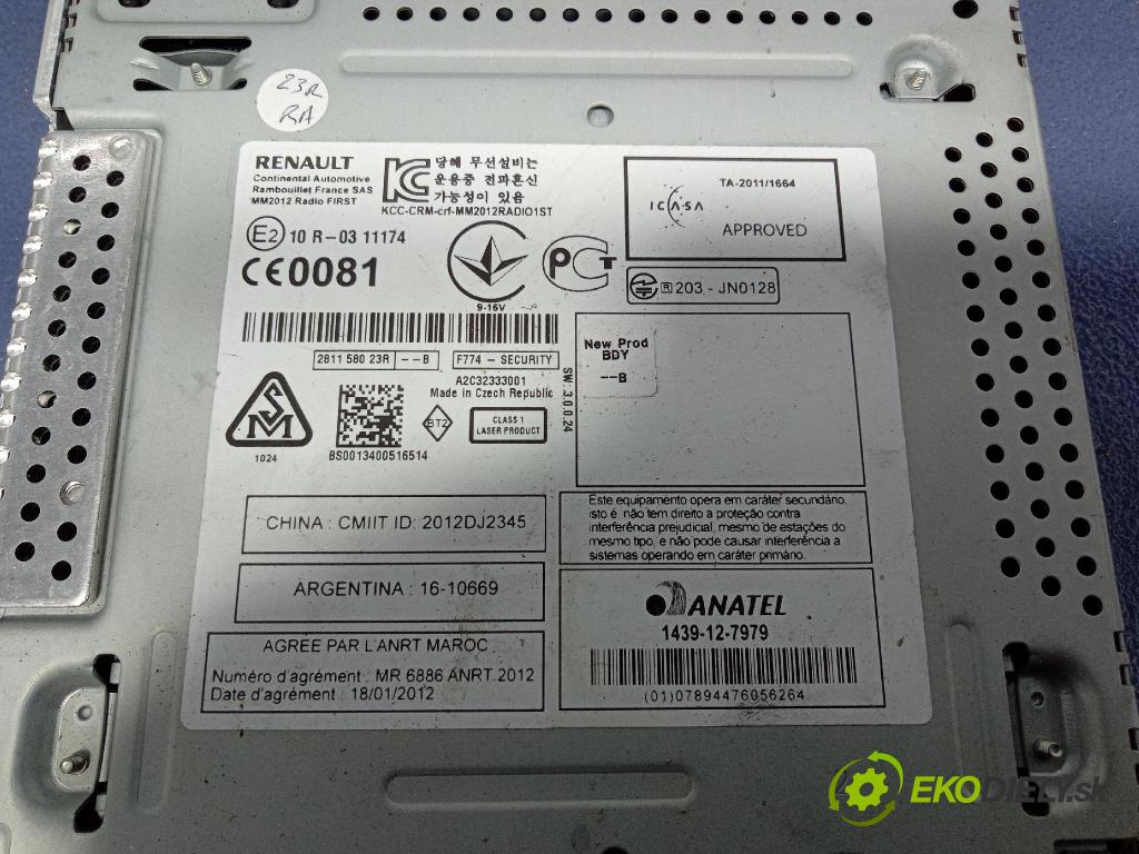Renault Megane 2013 Radio I Navigace: A2C32333001