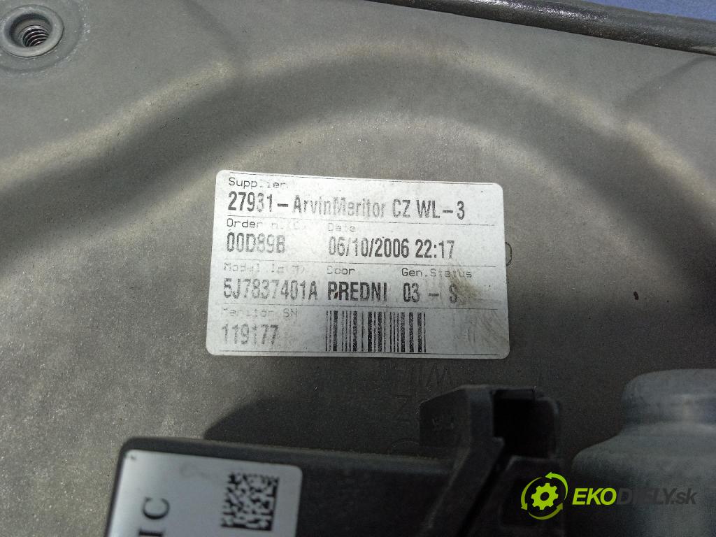Skoda Roomster 2006 mechanizmus okna Okná: Predné Vľavo: 5J7837401A