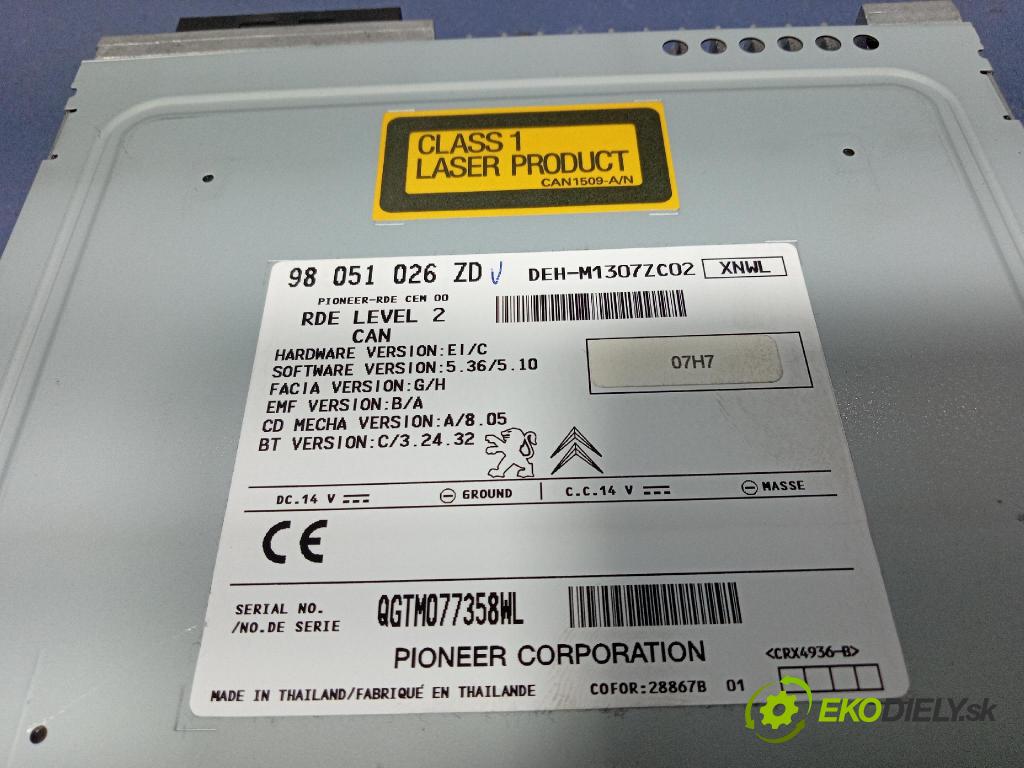 Peugeot 208 2017 Radio I Navigácia: 98051026ZD