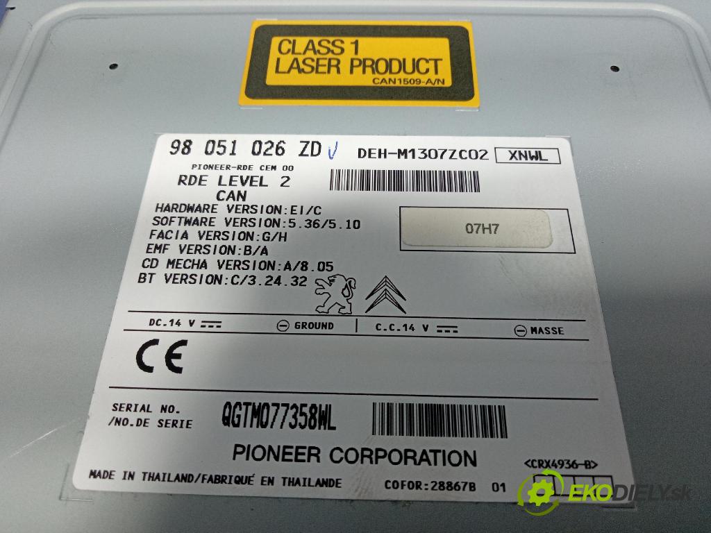 Peugeot 208 2017 Radio I Navigácia: 98051026ZD