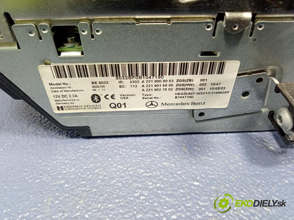 Mercedes S-klasa 2011 Radio I Navigácia: A2219027602