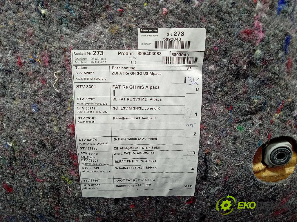 Mercedes S-klasa 2011 Čalounictví: dvere Predné Prava: 