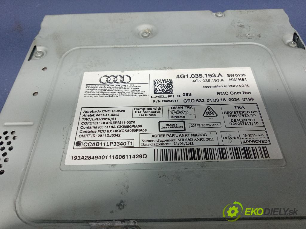 Audi A6 2016 Radio I Navigácia: 4G1035193A