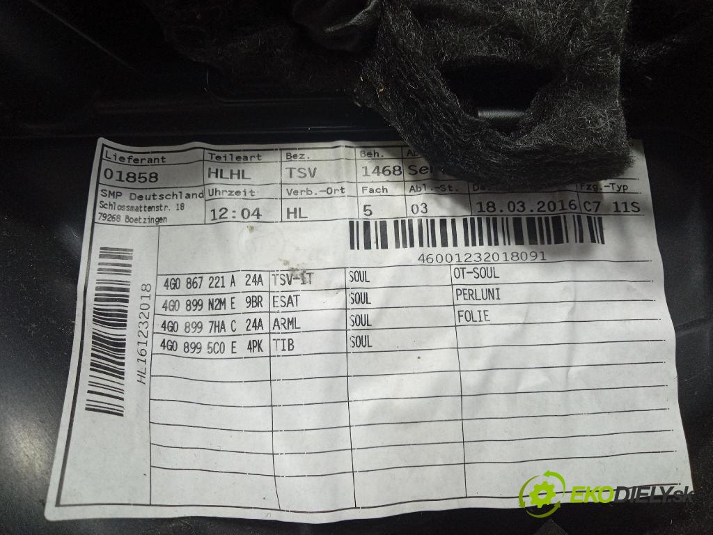 Audi A6 2016 Čalounictví: dvere zad ľavá 4G0867305A