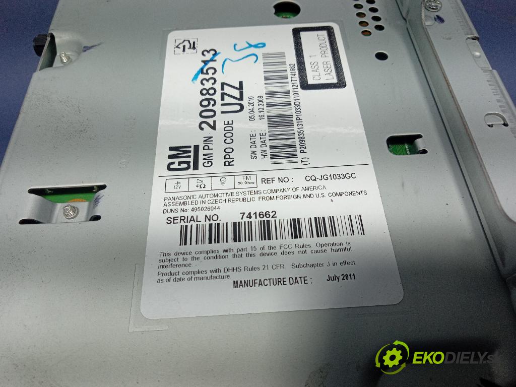 Opel Astra 2011 Radio I Navigácia: 20983513