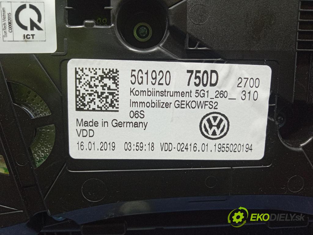 Vw Golf 2019 Přístrojová deska 5G1920750D