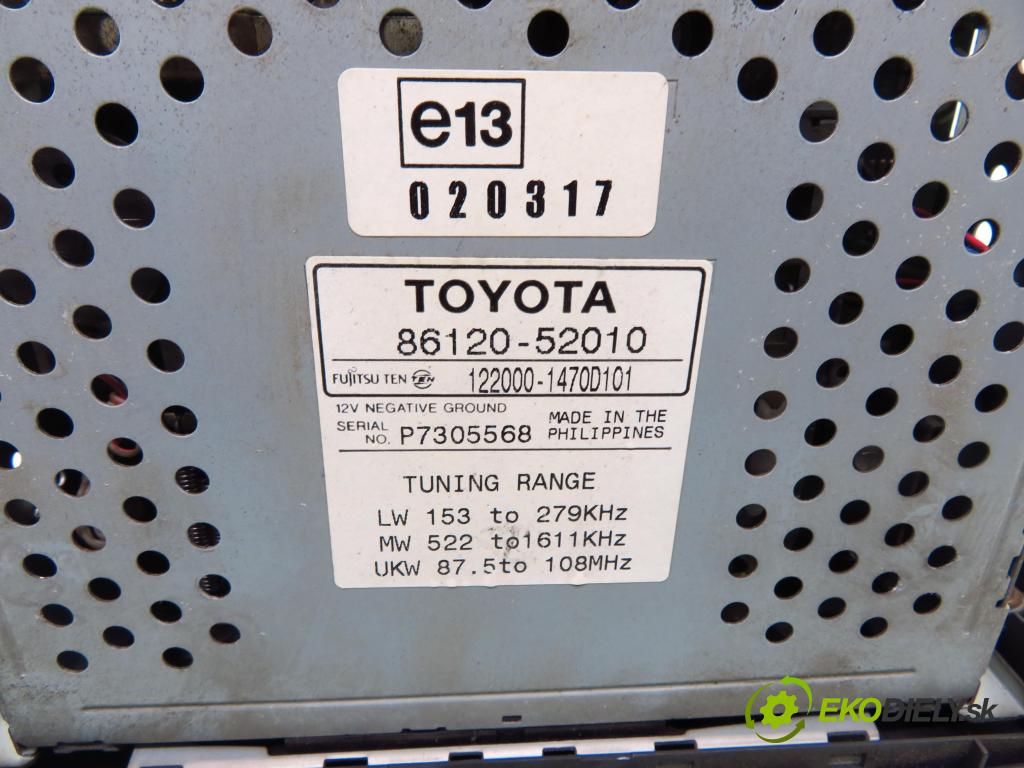 TOYOTA YARIS (_P1_) HB 2006 50,00 1.0 VVT- i 68 - 1SZ-FE 998,00 RADIO Modul 8612052010