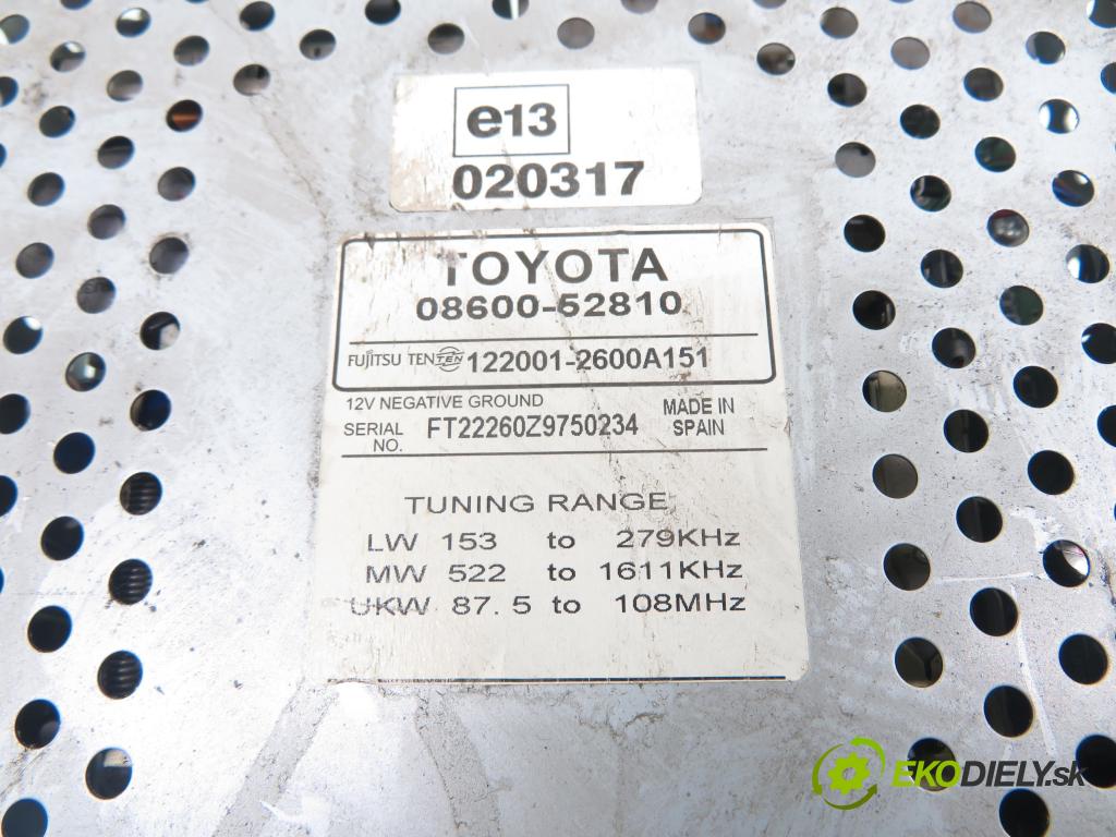 TOYOTA YARIS (_P1_) HB 1999 50,00 1.0 VVT- i 68 - 1SZ-FE 998,00 RADIO Modul 0860052810 ; 1220012600A151