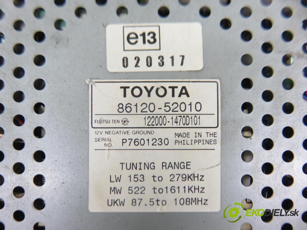 TOYOTA YARIS (_P1_) HB 1999 50,00 1.0 VVT- i 68 - 1SZ-FE 998,00 RADIO Modul 8612052010 ; 1220001470D101