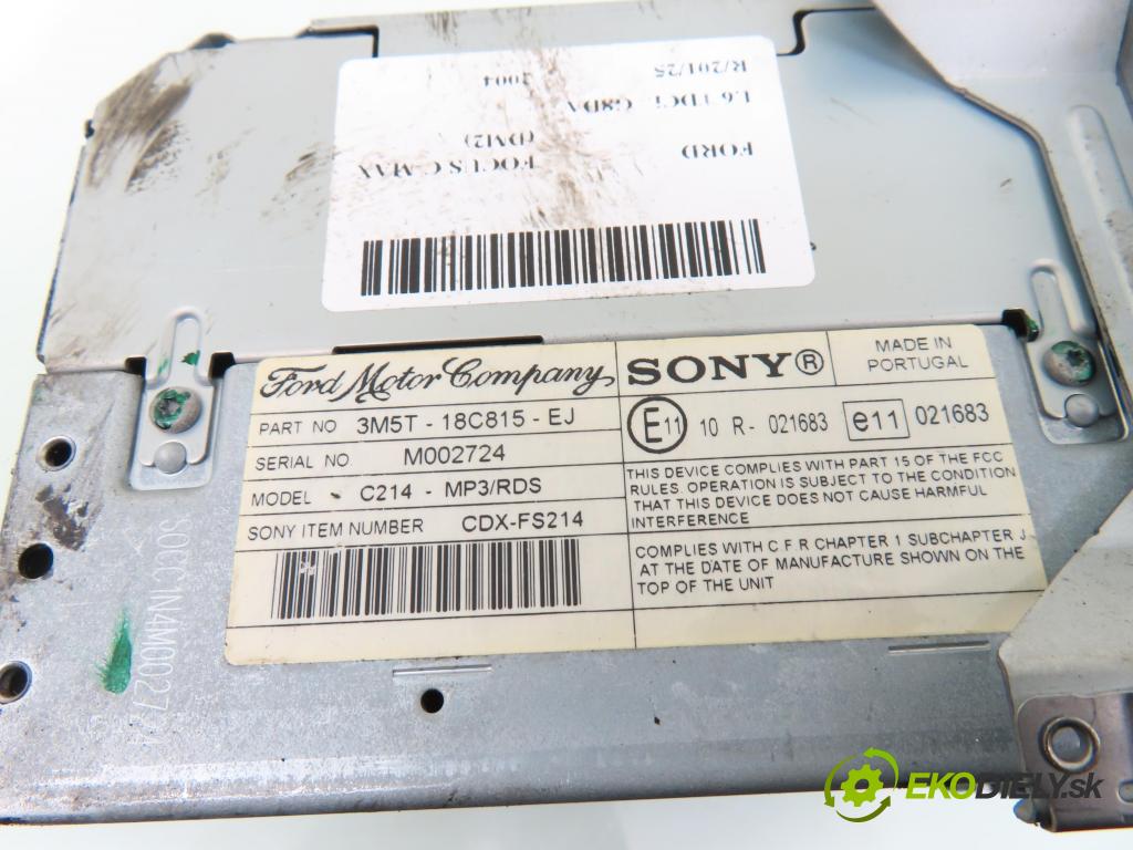 FORD FOCUS C-MAX (DM2) MINIVAN 2004 80,00 1.6 TDCi 109 - G8DA 1560,00 RADIO CD 3M5T18C815EJ