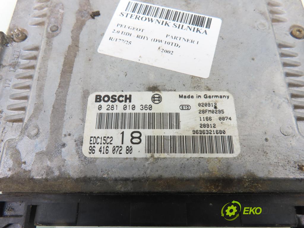 PEUGEOT PARTNER Combispace (5F) KOMBIVAN 2002 66,00 2.0 HDI - RHY (DW10TD) 1997,00 Riadiaca jednotka Motor 0281010360 ; 9641607280