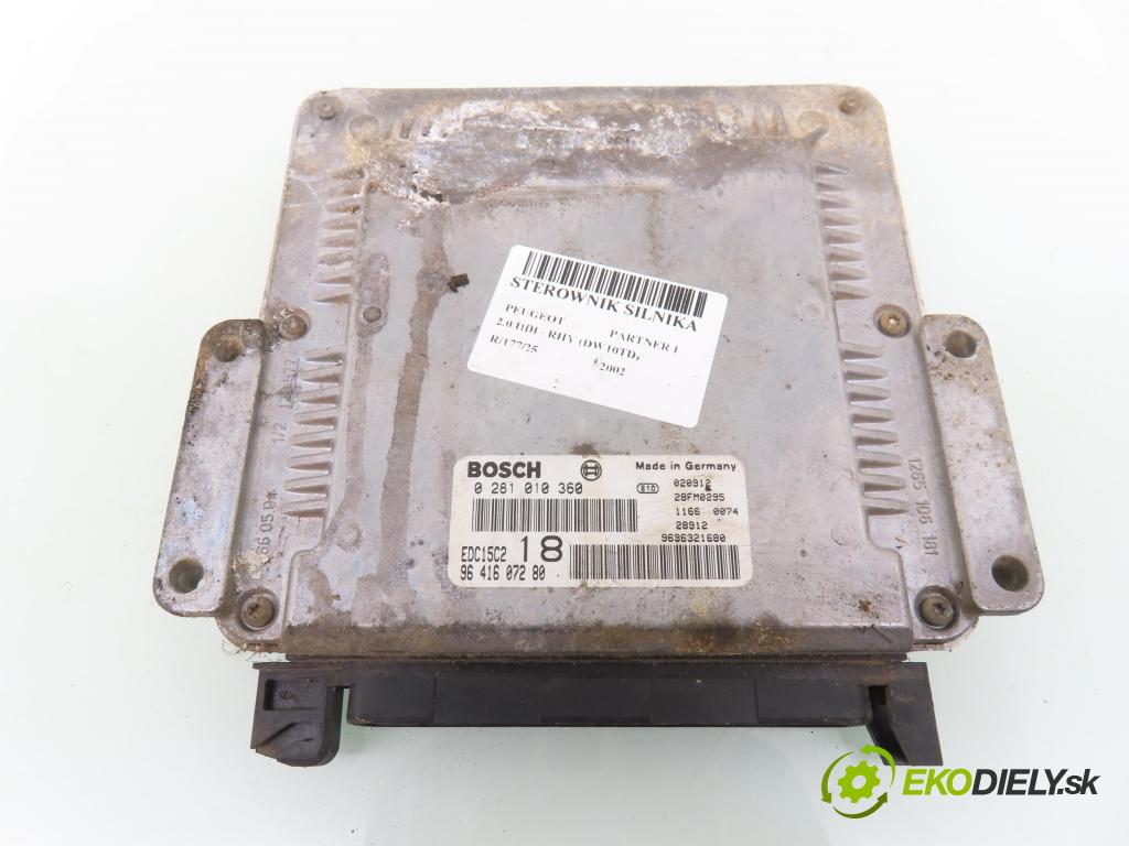 PEUGEOT PARTNER Combispace (5F) KOMBIVAN 2002 66,00 2.0 HDI - RHY (DW10TD) 1997,00 Riadiaca jednotka Motor 0281010360 ; 9641607280