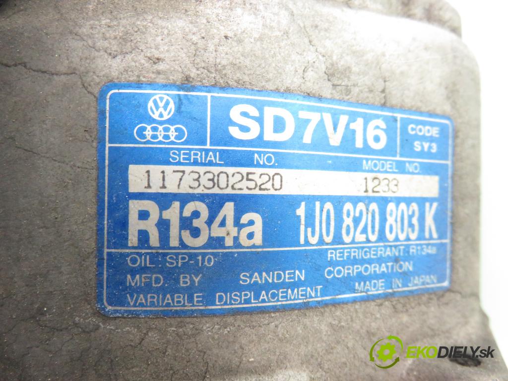 VW SHARAN (7M8, 7M9, 7M6) MINIVAN 2001 85,00 1.9 TDI PD 115 - AUY 1896,00 KOMPRESOR: klimatizácie 1J0820803K ; 1233 (Kompresor klimatizácie)
