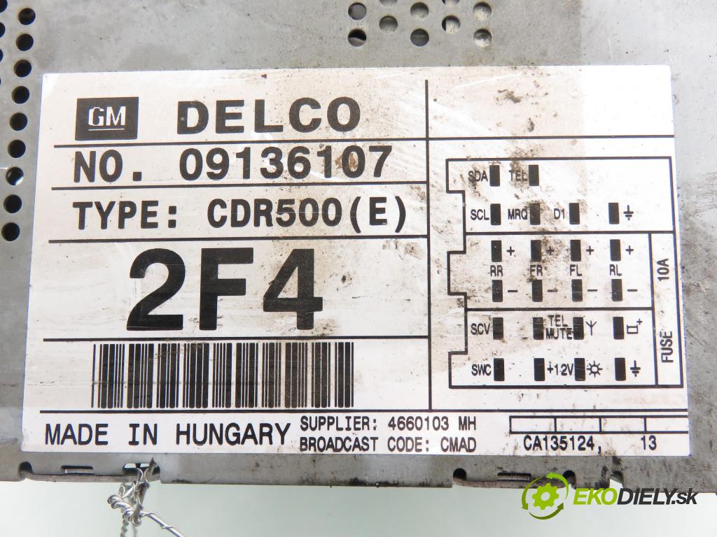 OPEL ASTRA G Kombi (T98) KOMBI 1998 74,00 1.6 16V 100 - X 16 XEL 1598,00 RADIO CD 09136107 ; CDR500