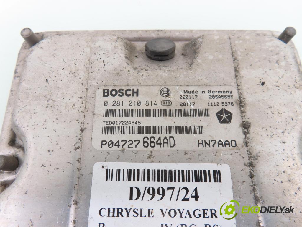 CHRYSLER VOYAGER IV (RG, RS) VAN 2002 105,00 2.5 CRD 143 - ENJ 2499,00 Riadiaca jednotka Motor 0281010814 ; P04727664AD