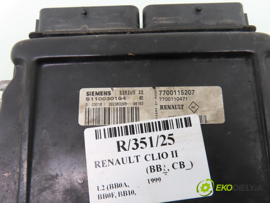 RENAULT CLIO II (BB_, CB_) HB 1999 43,00 1.2 8V 58 1149,00 Riadiaca jednotka Motor S110030104E ; 7700115207