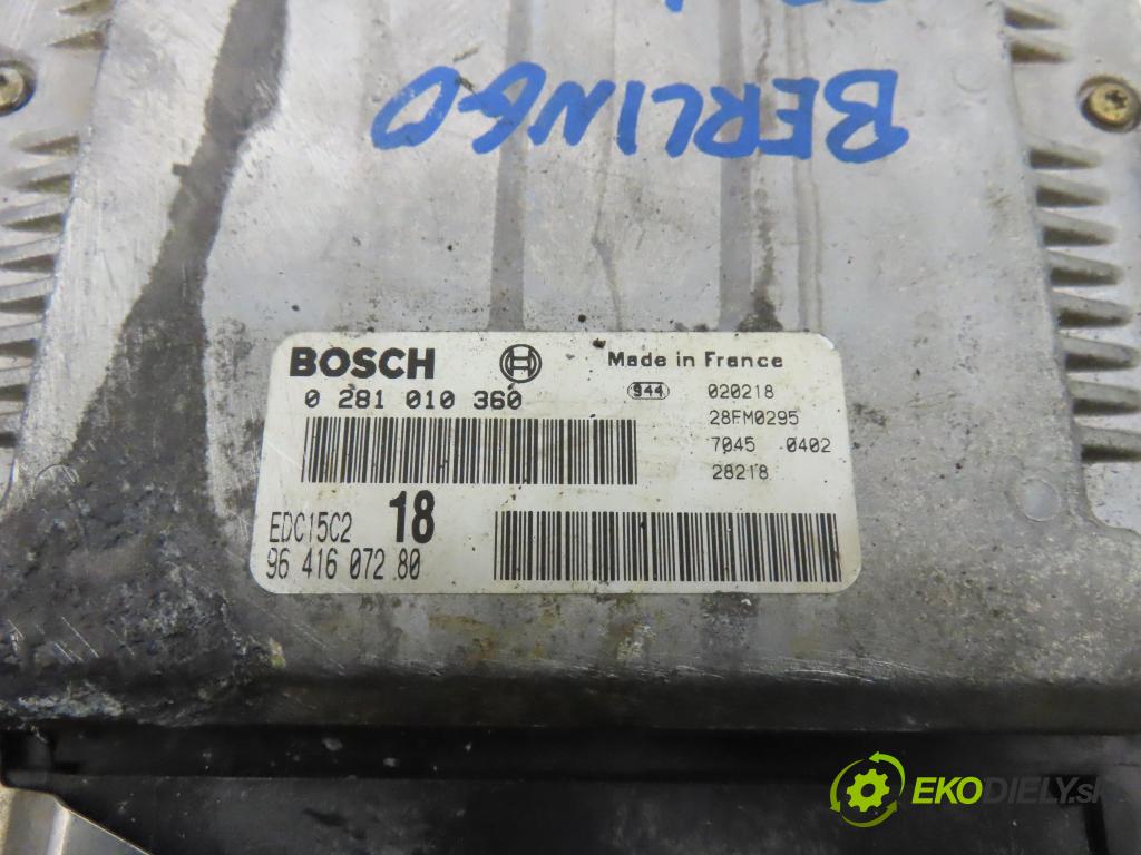CITROEN BERLINGO / BERLINGO FIRST nadwozie wielkoprzestrzenne (MPV) KOMBIVAN 2002 66,00 2.0 HDI 90 1997,00 Riadiaca jednotka Motor 0281010360 ; 9641607280