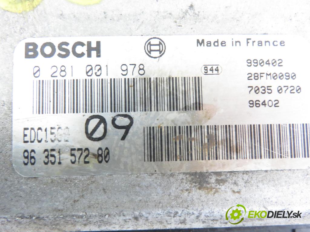 PEUGEOT 406 (8B) SEDAN 1999 66,00 2.0 HDI 90 - RHY (DW10TD) 1997,00 Riadiaca jednotka Motor 0281001978 ; 9635157280