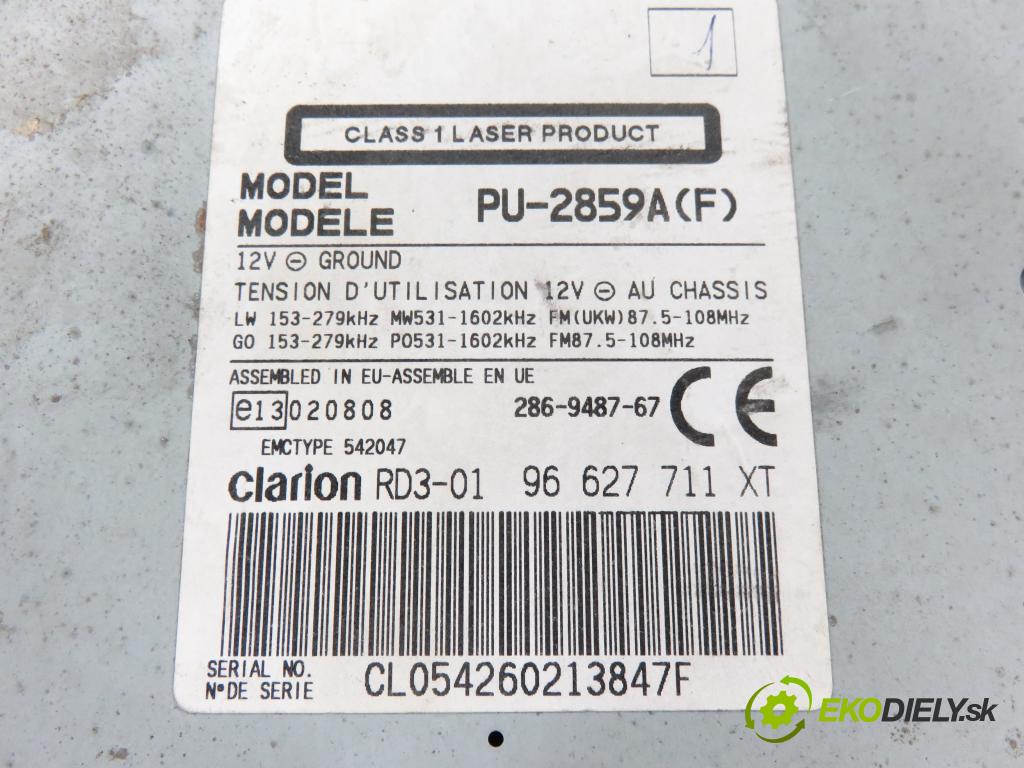 CITROEN BERLINGO / BERLINGO FIRST nadwozie wielkoprzestrzenne (MPV) KOMBIVAN 2002 66,00 2.0 HDI 90 1997,00 RADIO CD 96627711XT