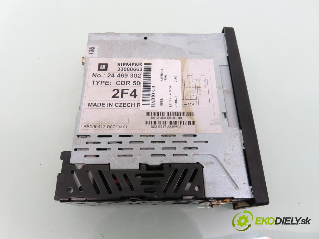 OPEL ZAFIRA A Nadwozie Wielkopojemne (MPV) (T98) MINIVAN 2002 92,00 1.8 16V 125 - Z 18 XE 1796,00 RADIO CD 24469302 ; CDR500E