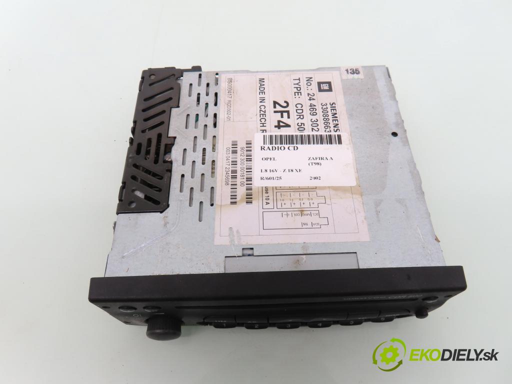 OPEL ZAFIRA A Nadwozie Wielkopojemne (MPV) (T98) MINIVAN 2002 92,00 1.8 16V 125 - Z 18 XE 1796,00 RADIO CD 24469302 ; CDR500E