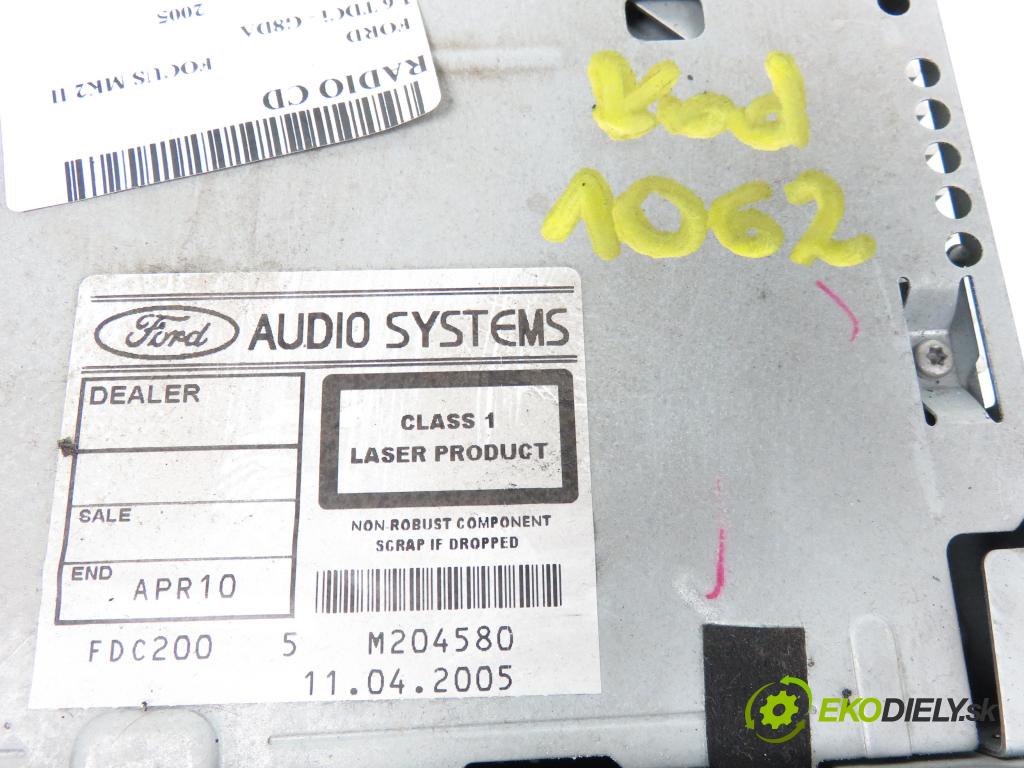 FORD FOCUS II (DA_, HCP) HB 2005 66,00 1.6 TDCi - GPDB 1560,00 RADIO CD 4M5T18C815AD ; 6000CD