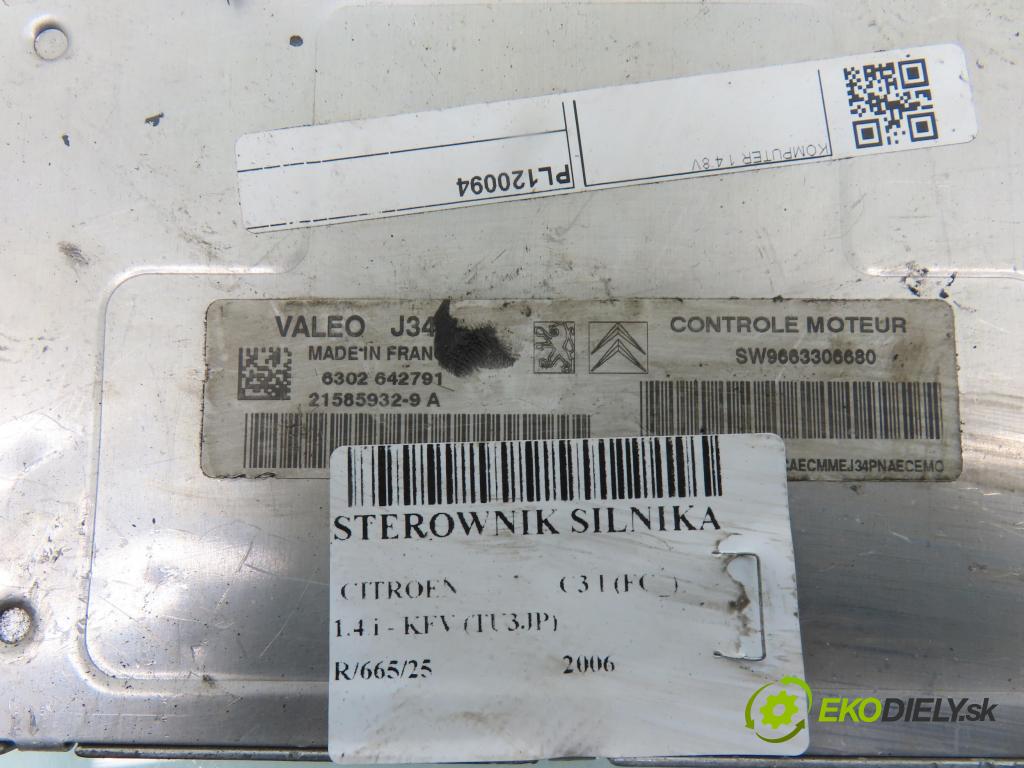 CITROEN C3 I (FC_) HB 2006 54,00 1.4 i - KFV (TU3JP) 1360,00 Riadiaca jednotka Motor SW9663306680 ; 215859329A