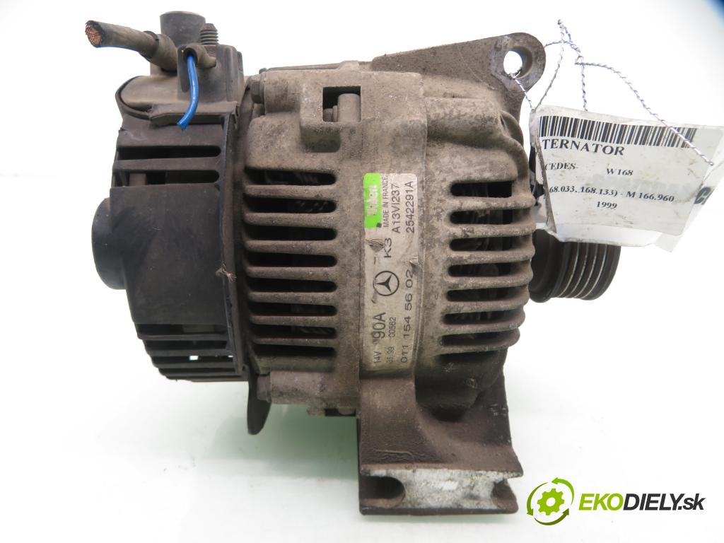 MERCEDES-BENZ KLASA A (W168) HB 1999 75,00 1.6 102 A 160  M 166.960 1598,00 Alternátor 0111545602 ; A13VI237 (Alternátor)