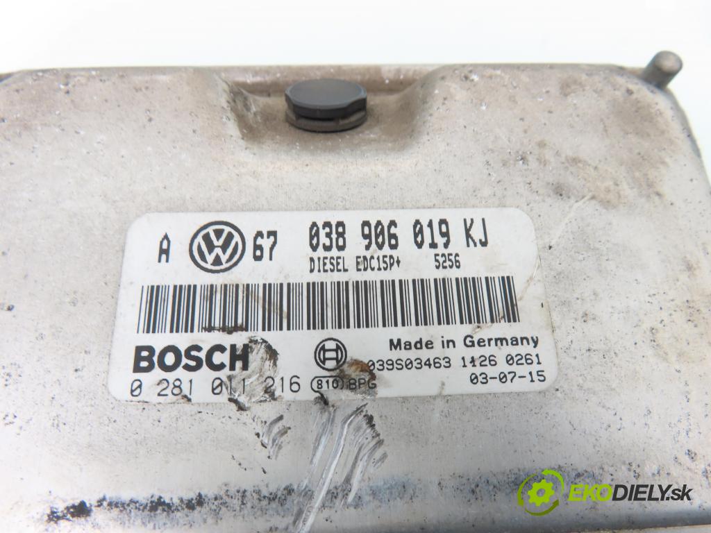 VW BORA (1J2) KOMBI 2003 96,00 1.9 TDI - ASZ 1896,00 Riadiaca jednotka Motor 038906019KJ ; 0281011216