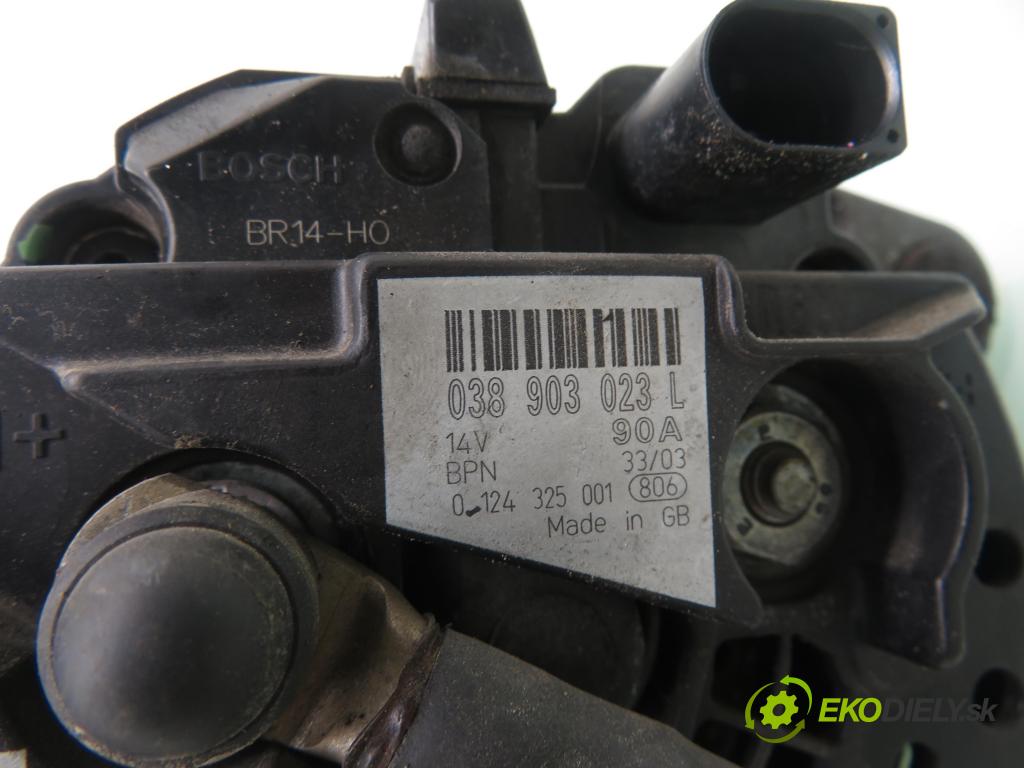 VW BORA (1J2) KOMBI 2003 96,00 1.9 TDI - ASZ 1896,00 Alternátor 038903023L ; 0124325001 (Alternátor)