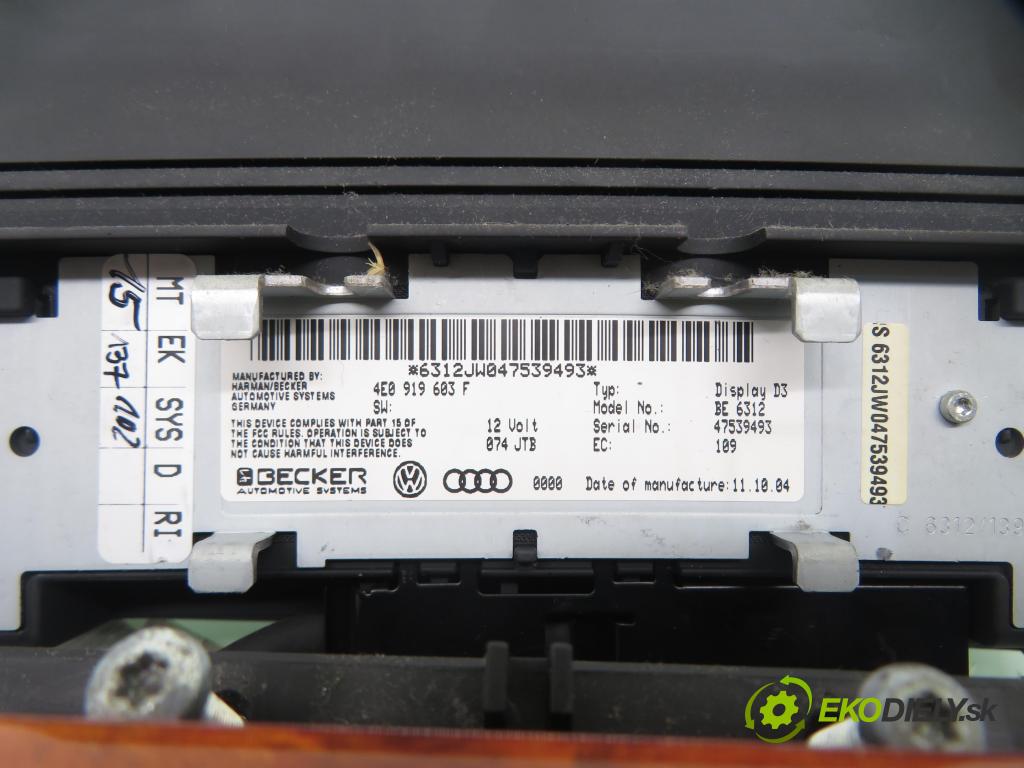 AUDI A8 D3 (4E2, 4E8) SEDAN 2004 171,00 3.0 TDI quattro - ASB 2967,00 ZOBRAZIT: 4E0919603F