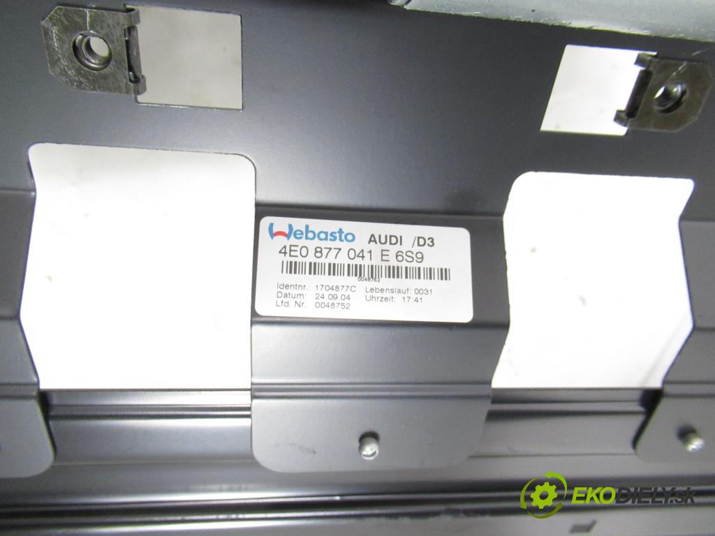 AUDI A8 D3 (4E2, 4E8) SEDAN 2004 171,00 3.0 TDI quattro - ASB 2967,00 strešné okno 4E0877041E ; 4E0959591 (Sklo karosérie)