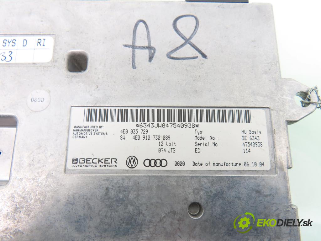 AUDI A8 D3 (4E2, 4E8) SEDAN 2004 171,00 3.0 TDI quattro - ASB 2967,00 TUNER ROZHLAS: 4E0035729 ; 4E0910730