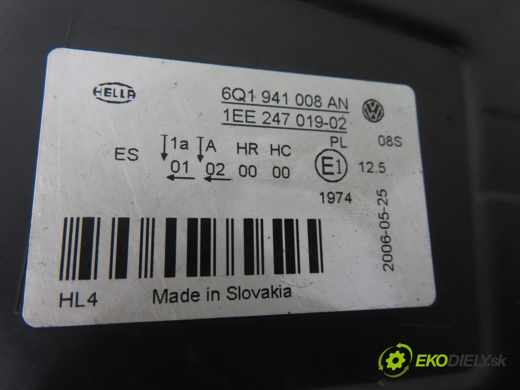 VW POLO (9N_) HB 2006 47,00 1.2 12V 64 - AZQ 1198,00 Svetlo PP 6Q1941008AN ; 1EE24701902