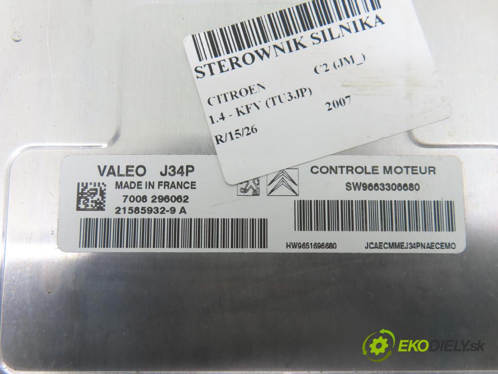 CITROEN C2 (JM_) HB 2007 50,00 1.4 - KFV (TU3JP) 1360,00 Riadiaca jednotka Motor SW9663306680 ; 215859329A