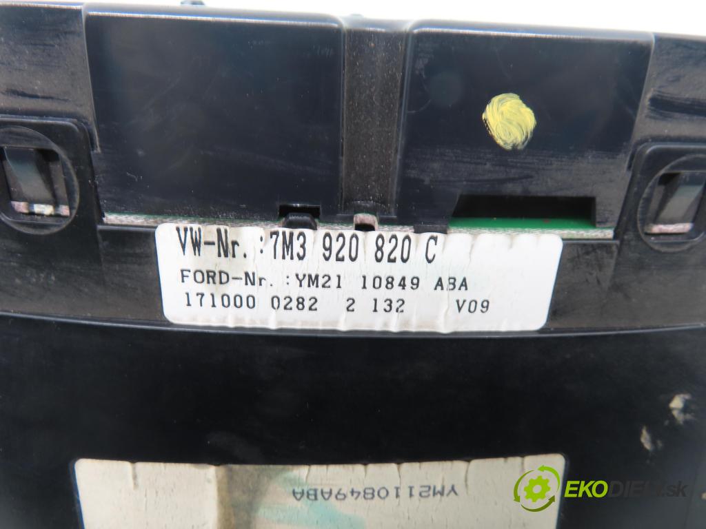 VW SHARAN (7M8, 7M9, 7M6) MINIVAN 2000 66,00 1.9 TDI PD 90 1896,00 prístrojovka elektrický 7M3920820C ; YM2110849ABA