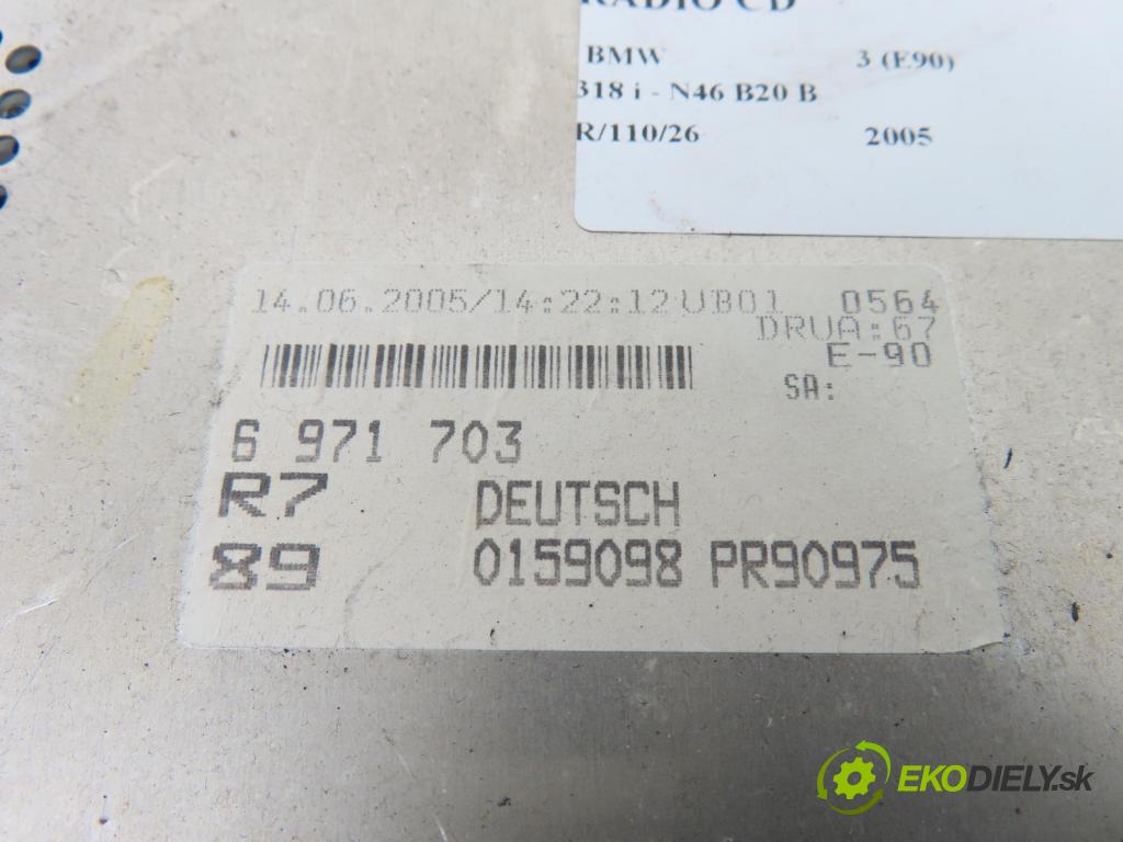 BMW 3 (E90) SEDAN 2005 95,00 318 i 129 - N46 B20 B 1995,00 RADIO CD 6971703