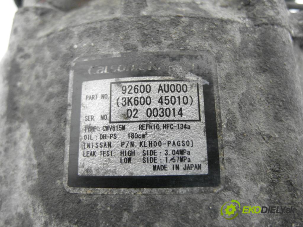 NISSAN PRIMERA (P12) LIFTBACK 2003 103,00 2 - QR20DE 1998,00 KOMPRESOR: klimatizácie 92600AU000 (Kompresor klimatizácie)
