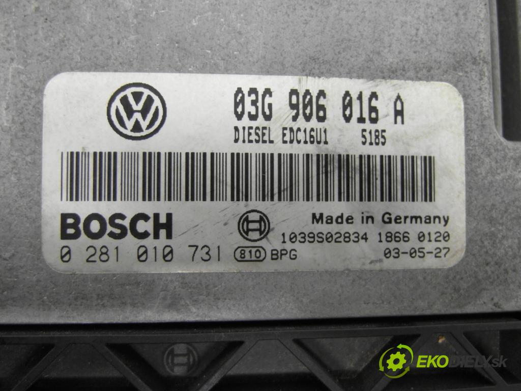 VW TOURAN (1T1, 1T2) MINIVAN 2003 74,00 1.9 TDI PD 100 - AVQ 1896,00 Riadiaca jednotka Motor 03G906016A ; 0281010731