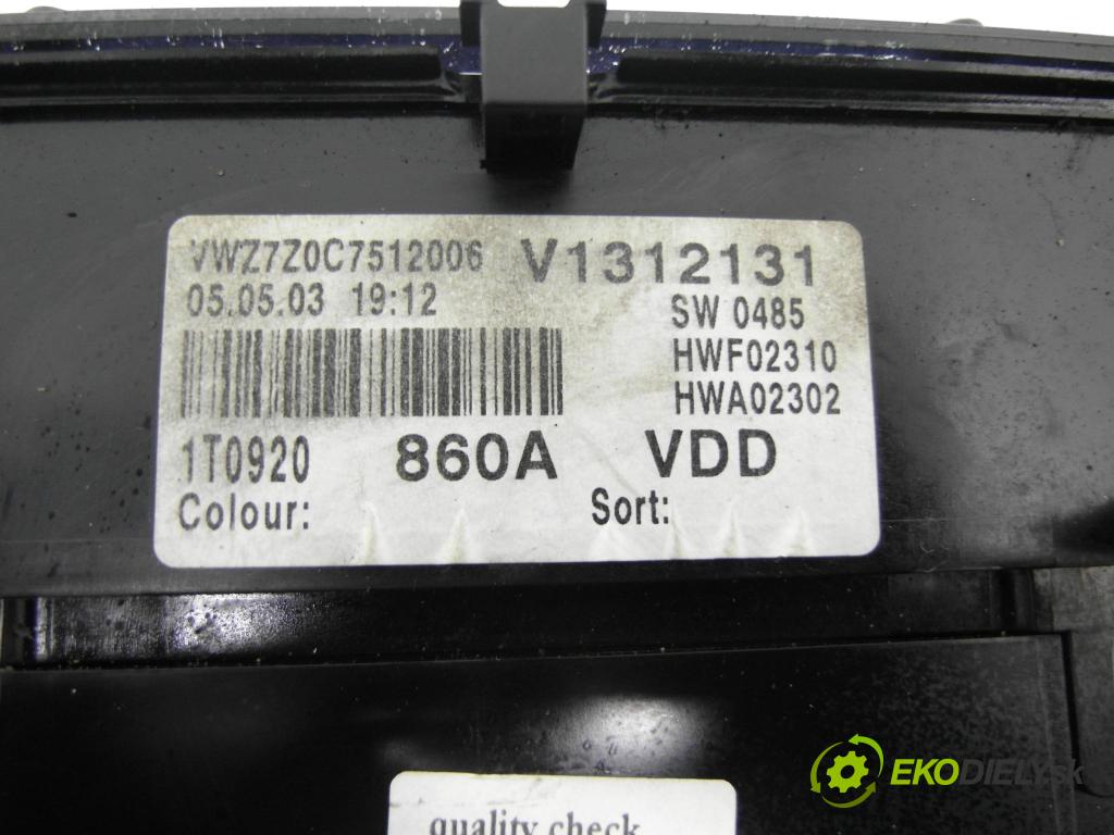 VW TOURAN (1T1, 1T2) MINIVAN 2003 74,00 1.9 TDI PD 100 - AVQ 1896,00 Prístrojovka elektrický 1T0920860A ; 110080217 ; V1312131