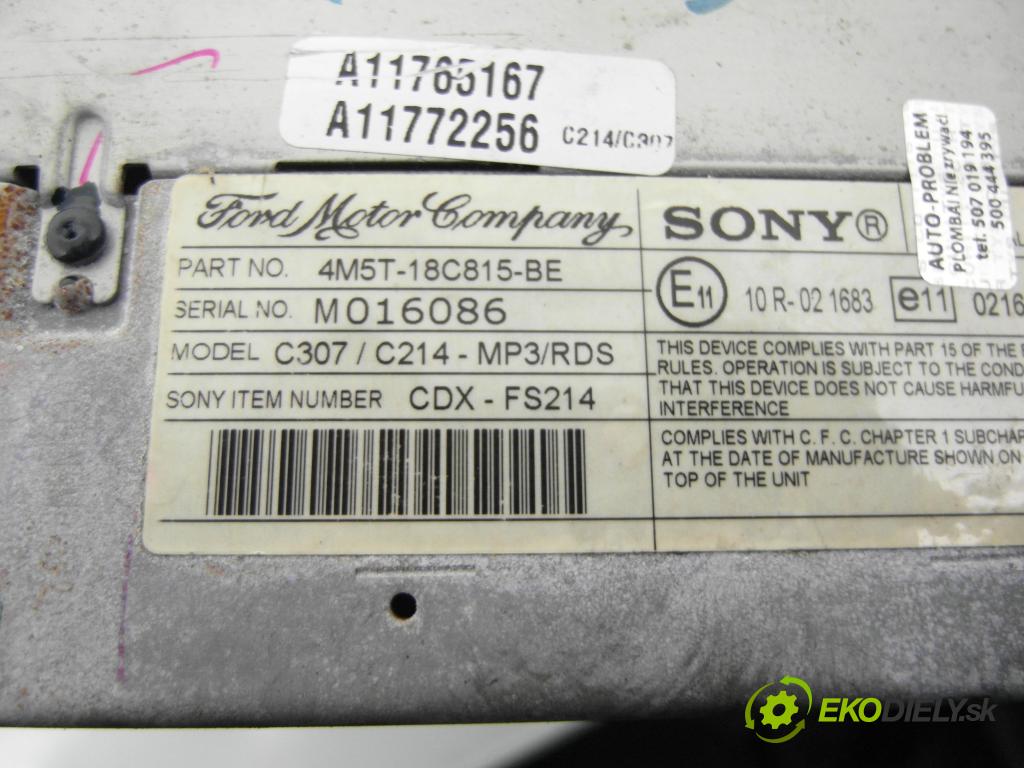 FORD FOCUS II Turnier (DA_, FFS, DS) KOMBI 2005 74,00 1.6 - HWDA 1596,00 RADIO CD Modul 4M5T18C815BE