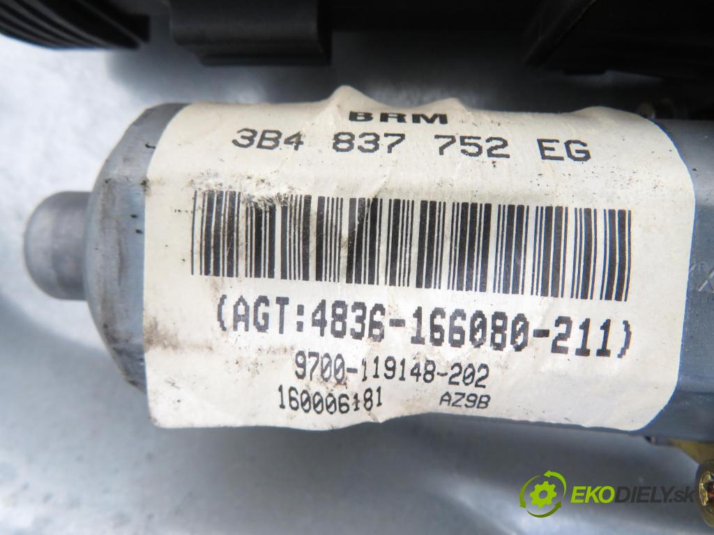 VW PASSAT B5 (3B2) SEDAN 2000 85,00 1.9 TDI - ATJ 1896,00 mechanismus oken PPE 3B4837756D ; 3B4837752EG ; 3B4837756D